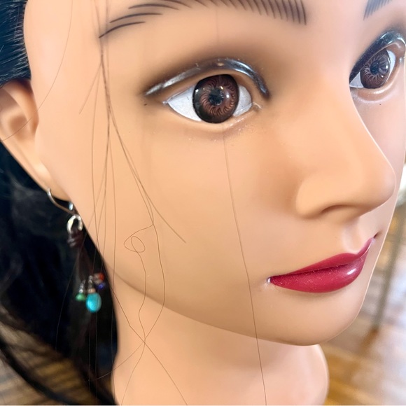 925 leather dangling pierced earrings w/faux stones jewelry - Picture 6 of 16